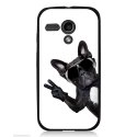 CPRN1MOTOGCHIENVBLANC - Coque noire pour Motorola Moto G impression chien à lunettes sur fond blanc