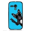 CPRN1MOTOGCHIENVBLEU - Coque noire pour Motorola Moto G impression chien à lunettes sur fond bleu