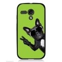 CPRN1MOTOGCHIENVVERT - Coque noire pour Motorola Moto G impression chien à lunettes sur fond vert