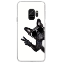 CRYSGALAXYS9CHIENVBLANC - Coque rigide transparente pour Samsung Galaxy S9 avec Motifs chien à lunettes sur fond blanc