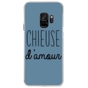 CRYSGALAXYS9CHIEUSEBLEU - Coque rigide transparente pour Samsung Galaxy S9 avec impression Motifs Chieuse d'Amour bleu