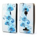 FLIPFLEURBLEULUMIA925 - Etui a rabat vertical Lumia 925 motifs fleurs bleues sur fond blanc