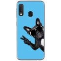 TPU0A40CHIENVBLEU - Coque souple pour Samsung Galaxy A40 avec impression Motifs chien à lunettes sur fond bleu