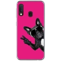 TPU0A40CHIENVFUSHIA - Coque souple pour Samsung Galaxy A40 avec impression Motifs chien à lunettes sur fond fushia