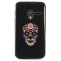 TPU1PIXI340SKULLFLEUR - Coque Souple en gel noir pour Orange Rise-30 avec impression Motifs crâne en fleurs sur fond noir