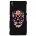 CPRN1Z3PLUSSKULLFLEUR - Coque rigide noire pour Sony Xperia Z3-Plus avec impression Motif crâne en fleurs sur fond noir