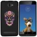 TPU1HELIUM45SKULLFLEUR - Coque Souple en gel noir pour Archos 45 Helium avec impression Motifs crâne en fleurs sur fond noir